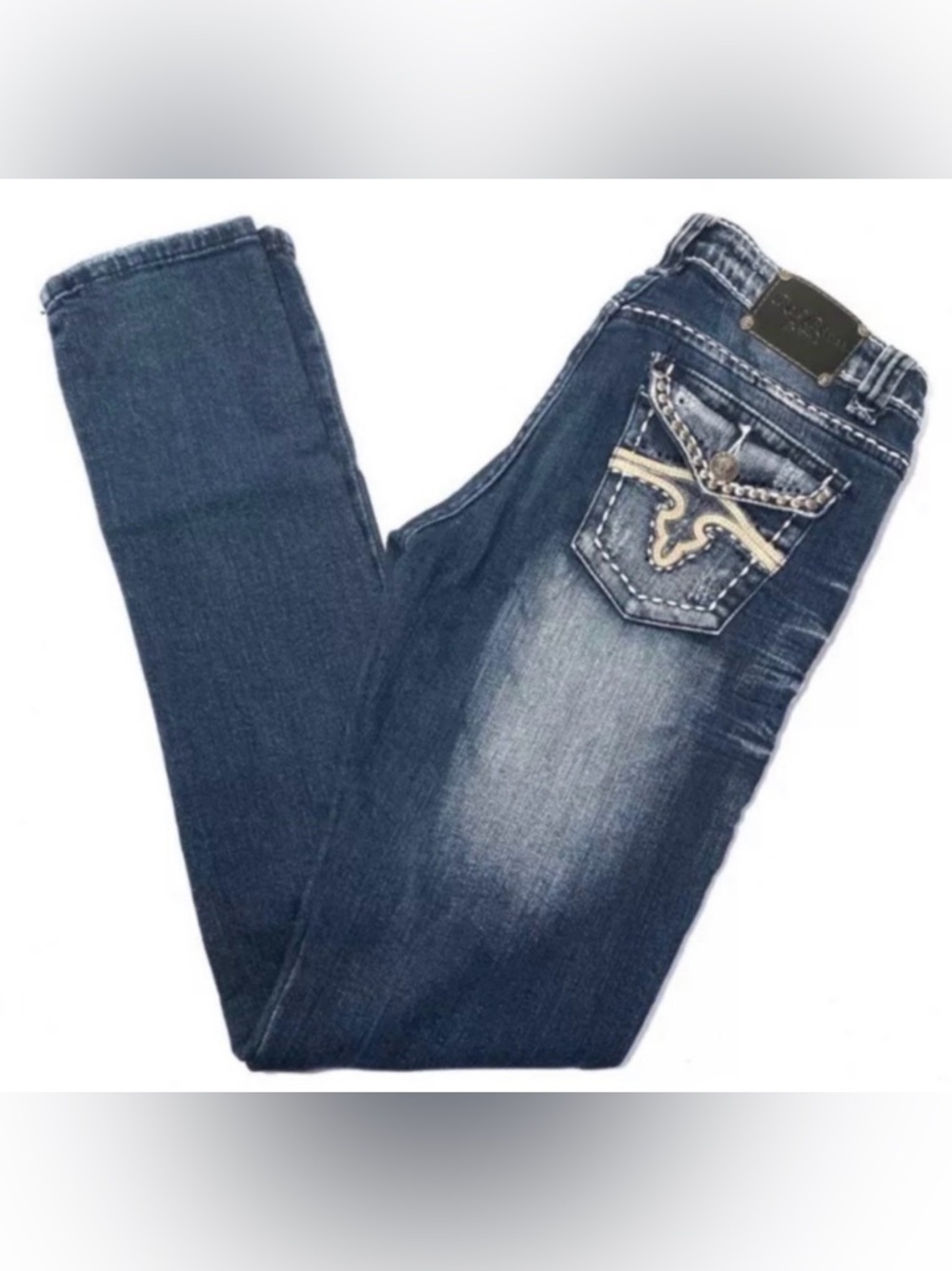 Red Rivet Jeans 5 Distressed Blue Heavy Stitch